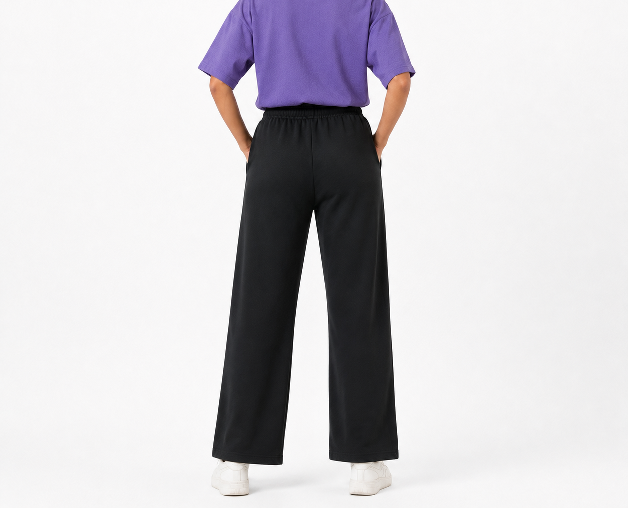 Ribbed Wide Leg Joggers - Black
