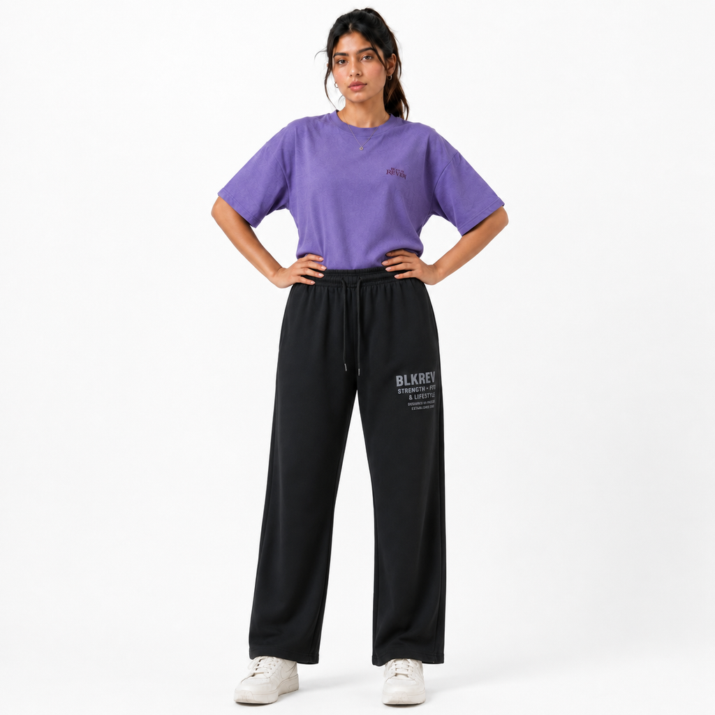 RIBBED WIDE LEGS JOGGER PANTS