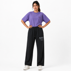 Ribbed Wide Leg Joggers - Black