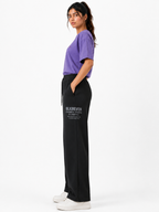 Ribbed Wide Leg Joggers - Black